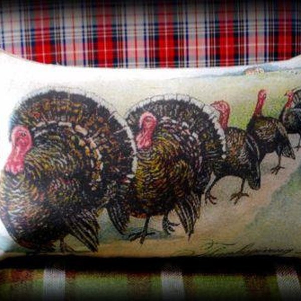 Thanksgiving antique vintage turkey trot line pillow