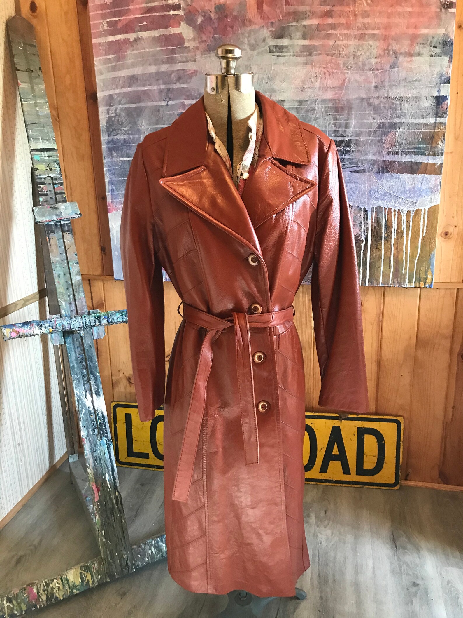 Sexy retro long coat red leather unique design | Etsy
