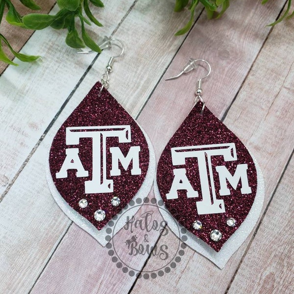 Texas A&M College Aggies Faux Leather Sparkle Earrings
