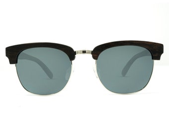 Yachtmaster Ebony Silver Polarized Lenses Wooden Sunglasses, Personalized Sunglasses, Bamboo Sunglasses, Groomsman Gifts