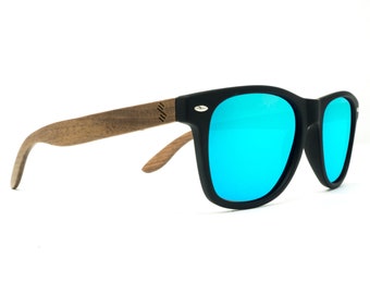 Personalized Walnut Wood Sunglasses With Ice Blue Polarized Lenses And A Secret Engraving