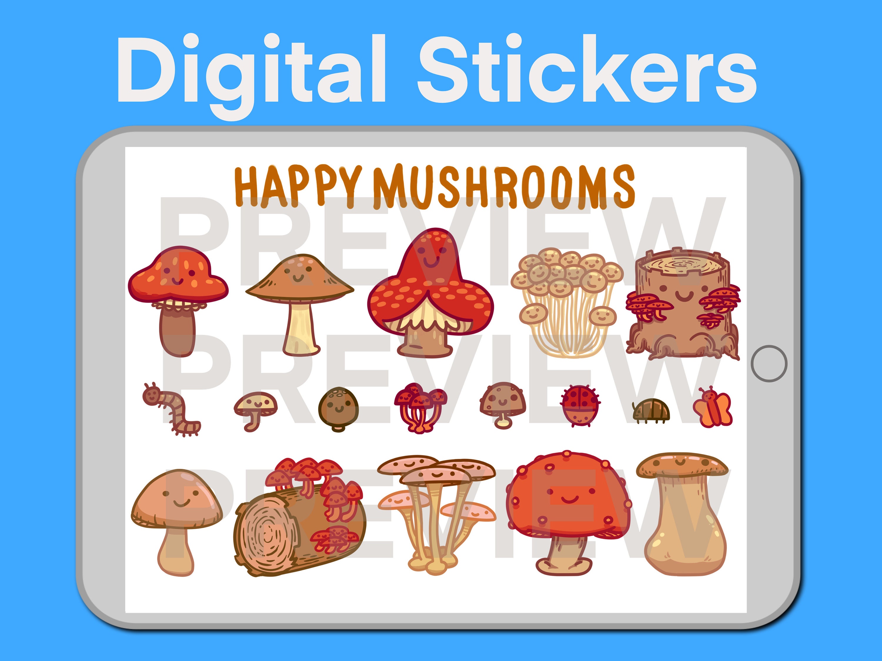 Happy Mushrooms Digital Sticker Pack for Goodnotes and Digital | Etsy