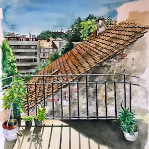 Croatian Balcony Watercolor Print