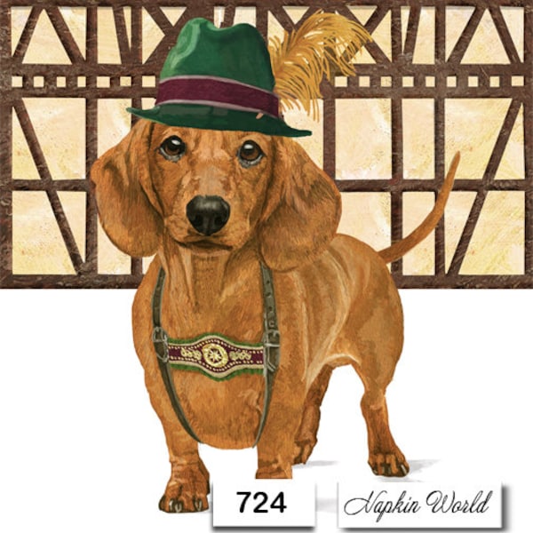 FREE SHIP - Two Paper Luncheon Decoupage Art Craft Napkins - (Design 724) DOG German Dachshund "Wiener Dog" Doxie "Badger Dog" "Sausage Dog"