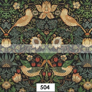 May include: A detailed pattern featuring birds, flowers, and foliage in shades of green, brown, and cream against a black background. The design includes symmetrical arrangements of birds, berries, and floral elements. The number "504" is displayed in a white rectangle.