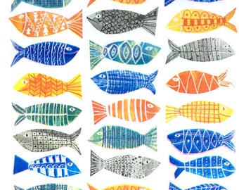 FREE SHIP - Two Paper Luncheon Decoupage Art Craft Napkins - (Design 990)  FISH Colorful Whimsical Artsy