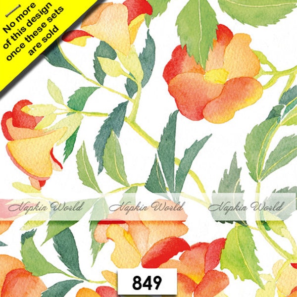 FREE SHIP - Two Paper Luncheon Decoupage Art Craft Napkins - (Design 849) Orange BEGONIA Flowers Blooms Blossoms Spring Summer