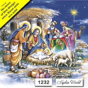 FREE SHIP - Two Paper Luncheon Decoupage Art Craft Napkins - (Design 1232)  NATIVITY Holy Family Christian Bethlehem Jesus Christmas Stable