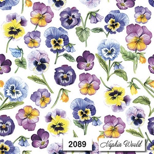 FREE SHIP - Two Paper Luncheon Decoupage Art Craft Napkins - (Design 2089) PANSY Pansies Flowers Blooms Mixed Colors Floral