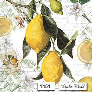 FREE SHIP - Two Paper Luncheon Decoupage Art Craft Napkins - (Design 1451)  LEMONS Fruit Yellow