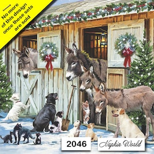 Two Decoupage Craft Napkins - DONKEY CHILD WARM SCARF Design, Paper Luncheon Art