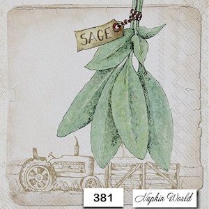 FREE SHIP - Two Paper Luncheon Decoupage Art Craft Napkins - (Design 381)  SAGE Herb Plant Farm Tractor