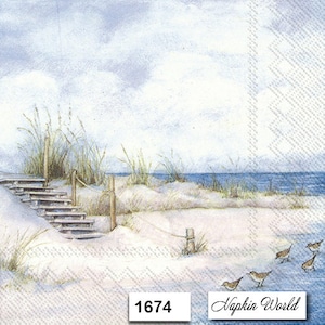 FREE SHIP - Two Paper Luncheon Decoupage Art Craft Napkins - (Design 1674)  BEACH Shore Seaside Sand Ocean Sea Steps Sand Pipers Birds Sand