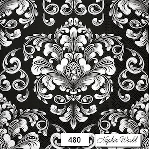 FREE SHIP - Two Paper Luncheon Decoupage Art Craft Napkins - (Design 480) DESIGN Black and White Pattern