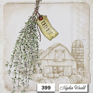 FREE SHIP - Two Paper Luncheon Decoupage Art Craft Napkins - (Design 399)  THYME Herb Plant Farm Barn Silo