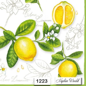 FREE SHIP - Two Paper Luncheon Decoupage Art Craft Napkins - (Design 1223)  LEMONS Fruit Yellow Citrus Blossoms