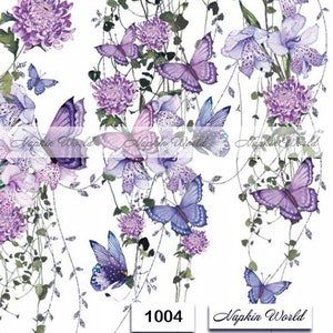 FREE SHIP - Two Paper Luncheon Decoupage Art Craft Napkins - (Design 1004) BUTTERFLIES in Floral Vines Butterfly Flowers