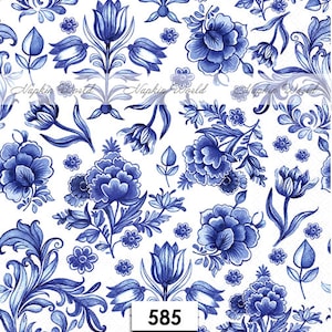 FREE SHIP - Two Paper Luncheon Decoupage Art Craft Napkins - (Design 585) Delft Blue FLOWERS on white Floral