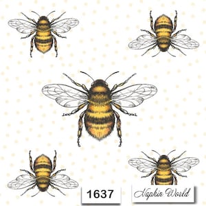 FREE SHIP - Two Paper Luncheon Decoupage Art Craft Napkins - (Design 1637)  Honey BEES Insects *two different sides - see 2nd photo