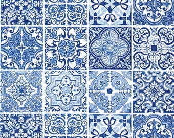 FREE SHIP - Two Paper Luncheon Decoupage Art Craft Napkins - (Design 1707) Blue TILES Design Pattern