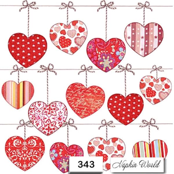 FREE SHIP - Two Paper Luncheon Decoupage Art Craft Napkins - (Design 343) HEARTS Valentines Love Hanging Garland