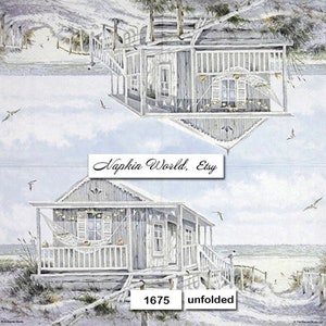 FREE SHIP - Two Paper Luncheon Decoupage Art Craft Napkins - (Design 1675)  Beach COTTAGE Ocean Cabin Sea Sand Shore Shoreline &quot;Beach House&quot;