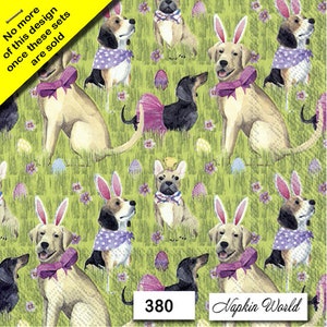 FREE SHIP - Two Paper Luncheon Decoupage Art Craft Napkins - (Design 380) EASTER Bunny Dogs