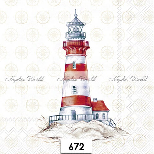 FREE SHIP - Two Paper Luncheon Decoupage Art Craft Napkins - (Design 672) LIGHTHOUSE Beach Ocean Sea