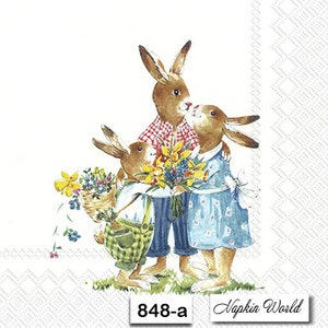 FREE SHIP - Two Paper Luncheon Decoupage Art Craft Napkins - (Design 848)  EASTER Bunny Rabbits Family Bunnies