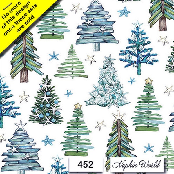 FREE SHIP - Two Paper Luncheon Decoupage Art Craft Napkins - (Design 452)  CHRISTMAS Trees Artsy Stars