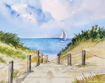 FREE SHIP - Two Paper Luncheon Decoupage Art Craft Napkins - (Design 988) Ocean Scene BEACH Sea Sailboat Dunes