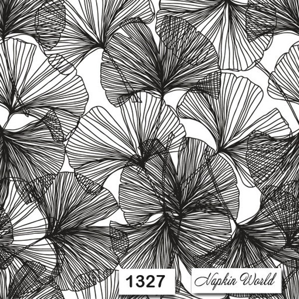 FREE SHIP - Two Paper Luncheon Decoupage Art Craft Napkins - (Design 1327) GINKO Leaves Black & White Plant