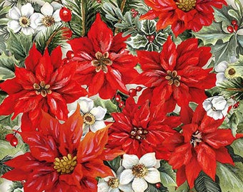 FREE SHIP - Two Paper Luncheon Decoupage Art Craft Napkins - (Design 1381) POINSETTIA Christmas Flowers Blooms Blossoms