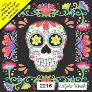FREE SHIP - Two Paper Luncheon Decoupage Art Craft Napkins - (Design 2216)  Sugar SKULL &quot;Day of the Dead&quot; &quot;Sugar Skull&quot; Día de los Muertos