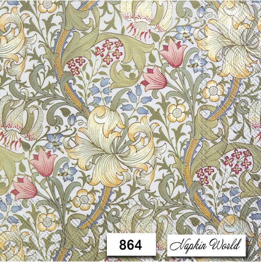 FREE SHIP - Two Paper Luncheon Decoupage Art Craft Napkins - (Design 864) FLORAL Design Flowers Lily Lillies Pattern
