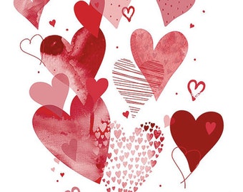 FREE SHIP - Two Paper Luncheon Decoupage Art Craft Napkins - (Design 1182) Red Pink HEARTS Valentines Love
