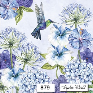FREE SHIP - Two Paper Luncheon Decoupage Art Craft Napkins - (Design 879)  HUMMINGBIRD Bird Flowers Hummer