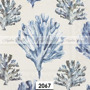 FREE SHIP - Two Paper Luncheon Decoupage Art Craft Napkins - (Design 2067) Blue CORAL on cream Background, Ocean Sea Animals, Polyps