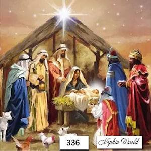 FREE SHIP - Two Paper Luncheon Decoupage Art Craft Napkins - (Design 336)  NATIVITY Jesus Christmas Stable &quot;Three Kings&quot; Bethlehem