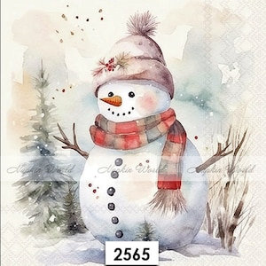 FREE SHIP - Two Paper Luncheon Decoupage Art Craft Napkins - (Design 2565) SNOWMAN Winter Snow Christmas
