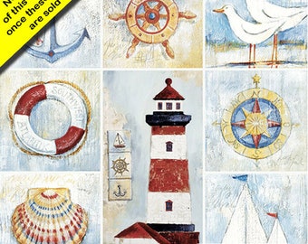 FREE SHIP - Two Paper Luncheon Decoupage Art Craft Napkins - (Design 160) OCEAN Sea Things, Seabirds lighthouse shell boat anchor compass