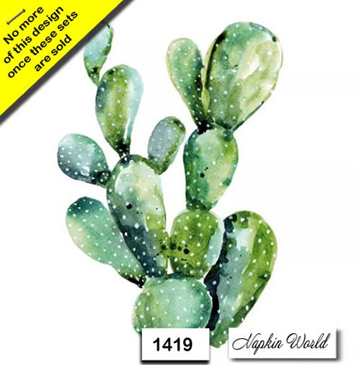 FREE SHIP - Two Paper Luncheon Decoupage Art Craft Napkins - (Design 1419)  CACTUS Plant
