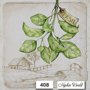 FREE SHIP - Two Paper Luncheon Decoupage Art Craft Napkins - (Design 408)  BASIL Herb Plant Farm