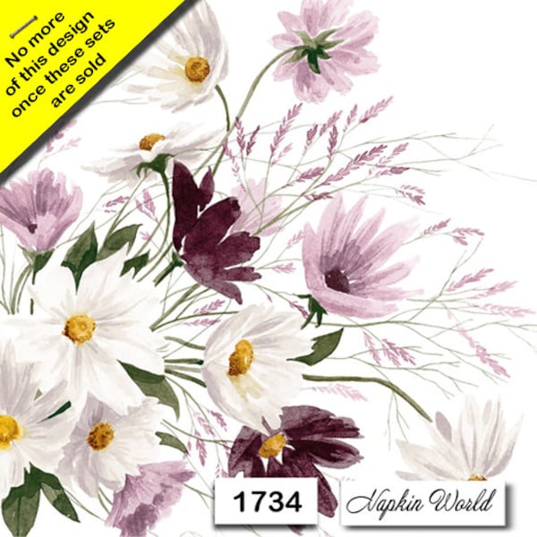 FREE SHIP - Two Paper Luncheon Decoupage Art Craft Napkins - (Design 1734) DAISIES Daisy Flowers Bellis Mixed Colors Wildflowers