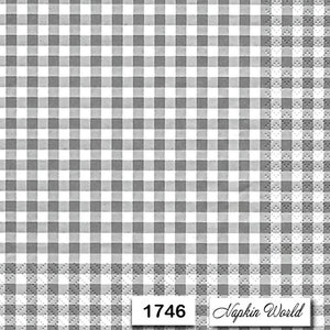 FREE SHIP - Two Paper Luncheon Decoupage Art Craft Napkins - (Design 1746) Gray Grey Checkered Gingham Repeat Design