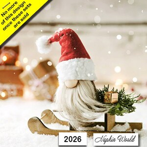 FREE SHIP - Two Paper Luncheon Decoupage Art Craft Napkins - (Design 2026)  Christmas GNOME Sled Snow