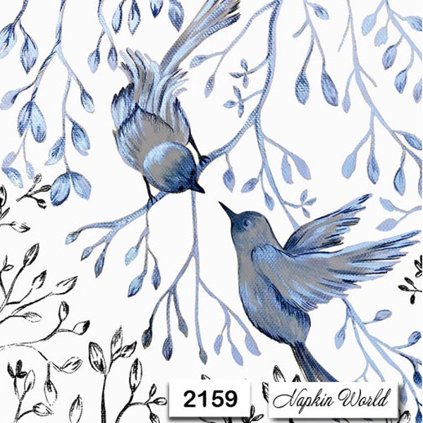 FREE SHIP - Two Paper Luncheon Decoupage Art Craft Napkins - (Design 2159) BIRDS Blue Pair