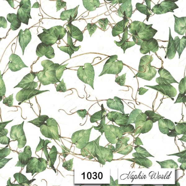 FREE SHIP - Two Paper Luncheon Decoupage Art Craft Napkins - (Design 1030) Green English IVY Plant Vine