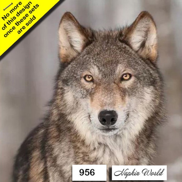 FREE SHIP - Two Paper Luncheon Decoupage Art Craft Napkins - (Design 956) Grey WOLF Canine Predator Wildlife