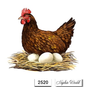 FREE SHIP - Two Paper Luncheon Decoupage Art Craft Napkins - (Design 2520) CHICKEN Sitting Hen Eggs Nest